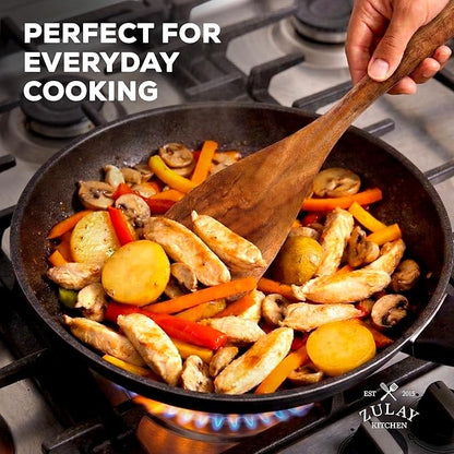 Zulay Kitchen 9-Piece Teak Wood Cooking Utensil Set – Non-Toxic & Non-Stick Safe Wooden Spoons & Kitchen Tools with Comfortable Grip, Smooth Finish Natural Teak – Perfect Kitchen Gift Set