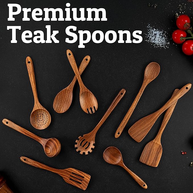 PriorityChef Premium Wooden Ladle for Soup - Handcrafted Teak Wooden Soup Spoon with Long Handle for Cooking and Serving - Deep Wood Ladel for Kitchen Use - Nonstick Safe Wood Ladle