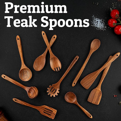 PriorityChef Premium Wooden Ladle for Soup - Handcrafted Teak Wooden Soup Spoon with Long Handle for Cooking and Serving - Deep Wood Ladel for Kitchen Use - Nonstick Safe Wood Ladle