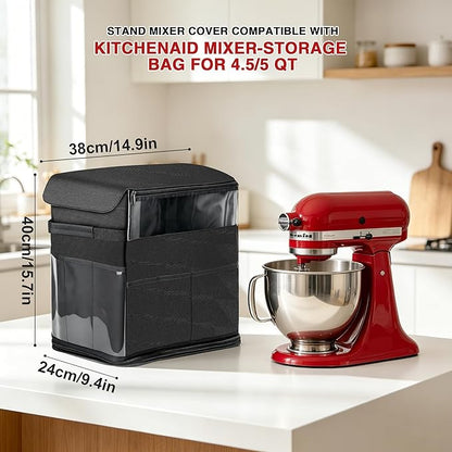 2026 Upgraded Stand Mixer Dust Cover with Appliance Sliders Base, Compatible with KitchenAid Tilt-Head 4.5-5 Quart Mixer, Waterproof Mixer Protector with Storage Pockets for Kitchen Aid Attachments