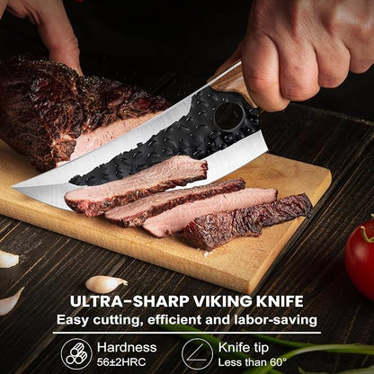 MDHAND Chef Knife - Hand Forged Kitchen Knife, High Carbon Steel Butcher Knife with Ergonomic Wood Handle, Japanese Chef Knives for Camping, Outdoor, BBQ, Gifts for Men