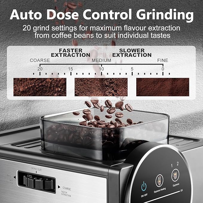 Espresso Machine with Grinder, 20 Bar Professional Expresso Coffee Machines with Milk Frother Steam Wand, Espresso Maker with 60oz Removable Water Tank, Cappuccino & Latte Machine for Home (Dark-Pro)