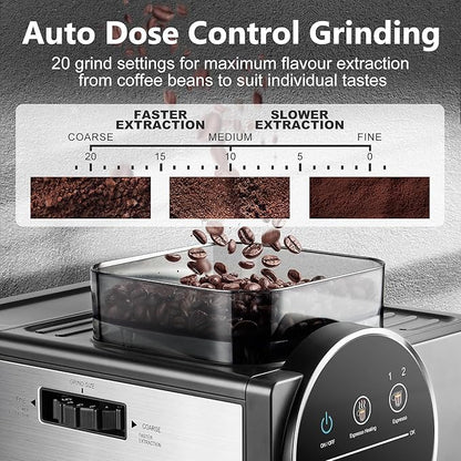 Espresso Machine with Grinder, 20 Bar Professional Expresso Coffee Machines with Milk Frother Steam Wand, Espresso Maker with 60oz Removable Water Tank, Cappuccino & Latte Machine for Home (Dark-Pro)