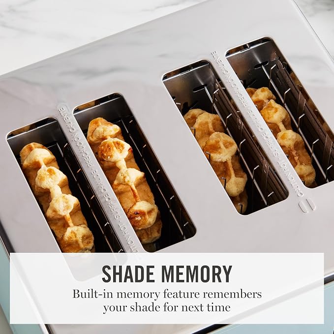 Martha Stewart 4 Slice Toaster, 10 Shade Settings with Defrost, Cancel, Bagel & Gluten-Free, Extra-Wide Self-Centering Slots for Waffles & Artisan Bread, Removable Crumb Tray, Cord Wrap, 1800W, Sky