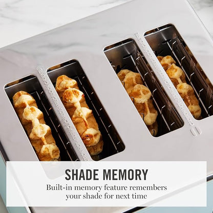 Martha Stewart 4 Slice Toaster, 10 Shade Settings with Defrost, Cancel, Bagel & Gluten-Free, Extra-Wide Self-Centering Slots for Waffles & Artisan Bread, Removable Crumb Tray, Cord Wrap, 1800W, Sky