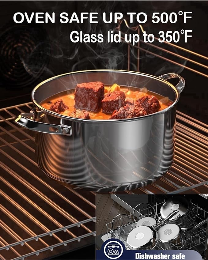 Cooks Standard Classic 7-Quart Stainless Steel Dutch Oven Casserole with Glass Lid, Large Dutch Oven Casserole for Soup, Stew, Chili & Pasta, Compatible with All Stovetops
