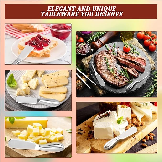 Premium Stainless Steel Cheese Tool Set - 6 Piece Cheese Knife Set - Cut, Spread All Your Favorite Cheeses (6 Silver Round Cheese Knife)