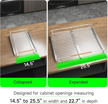 Expandable Pull Out Drawers for Cabinets, Kitchen Cabinet Slide Out Shelves, Adjustable Roll Out Drawers, Stainless Steel, Large 2 Pack, (14.5"-25.5") Cabinet Width x 22.7" Depth