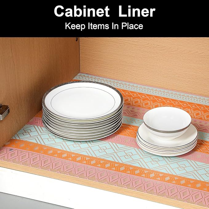 Cooyes Shelf Liners for Kitchen Cabinets Waterproof & Oil-Proof Kitchen Cupboard Mats Non-Slip Drawer Mats EVA Material Non Adhesive Fridge Liner for Shelves（11.8" W x 360" L）