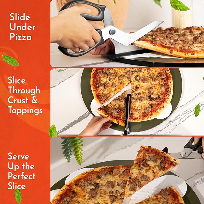 Pizza Scissors - Stainless Steel Non-Stick Kitchen Scissors Two-Piece Design Separates for Easy Cleaning - Pizza Cutter & Food Slicer with Comfort Sure-Grip and Non-Scratching Serving Base