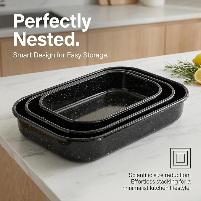 3-Pack Turkey Roasting Pans for Ovens Cake Roaster Pan Set Deep Lasagna Baking Pan,17/15/13Inch Spotted Enamel Steel Vessel Used for Dinners Cooking Safe Easy to Clean Bakeware Merry Christmas Gift