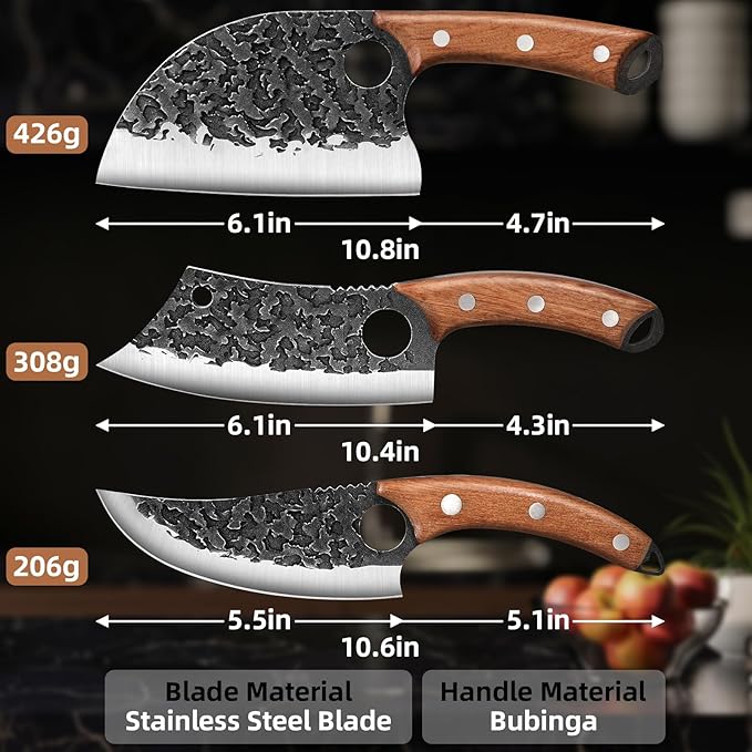 Fathers Day Gift for Men Dad, 3PCS Butcher Knife Set, Hand Forged Serbian Chef Knives & Meat Cleaver & Viking Knives, Meat Cutting Kitchen Knife Set for Home, Outdoor Cooking, Camping BBQ