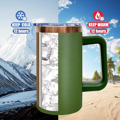 20 oz Insulated Coffee Mug with Lid, Stainless Steel Coffee Tumbler Bulk, Double Wall Vacuum Travel Mug with Handle, Leakproof Powder Coated Coffee Cups for Hot and Cold Drinks (Army Green,4 pack)