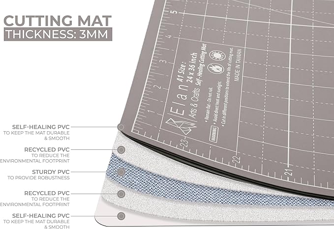 Elan Cutting Mat A0 Black & Taupe, Extra Large Self Healing Cutting Mat 36 x 48 Inch, 5-Ply Craft Board Black, Hobby Board for Crafts 36x48 Inch
