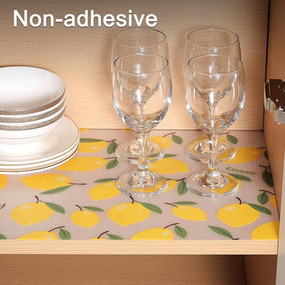 Cooyes Shelf Liner, Non-Adhesive Cabinet Liners for Kitchen Drawers, Shelves, Refrigerator, Pantry Storage, Bathroom Closet, Fridge, Durable Waterproof EVA Mats(23.6" W x 118" L, Yellow Lemon)