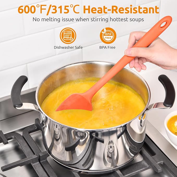 U-Taste Extra-Long 600ºF Heat Resistant Spatula Spoon: 14" Silicone Spoonula Cooking Utensils for Kitchen Use, Non-Stick Scoop Scraper with Soft Edge & Firm Core for Baking, Mixing, Serving (Orange)