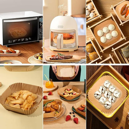 Air Fryer Disposable Paper Liners - 125Pcs 6.5In Square Parchment Paper Non-Stick Airfryer Basket Liners for Steamer Microwave Oven