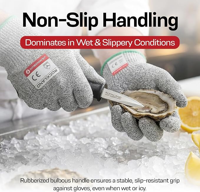 Rockland Guard Professional Oyster Shucking Kit - 3.5” Heavy Duty Stainless Steel Oyster Shucking Knife and Level 5 Cut Resistant Gloves, Clam Opener Shucker and Seafood Tool Gift Set, Extra Large