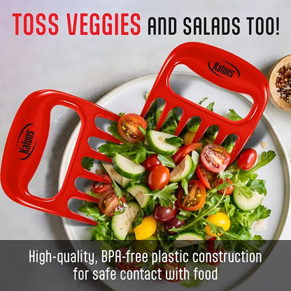 Kaluns Meat Claws, Best Meat and Pulled Pork Shredder - Easily Lift, Handle, Pull, Cut, and Shred Meat - Ultra-Sharp Plastic Blades - Heat Resistant, BPA Free, Dishwasher Safe (Red)