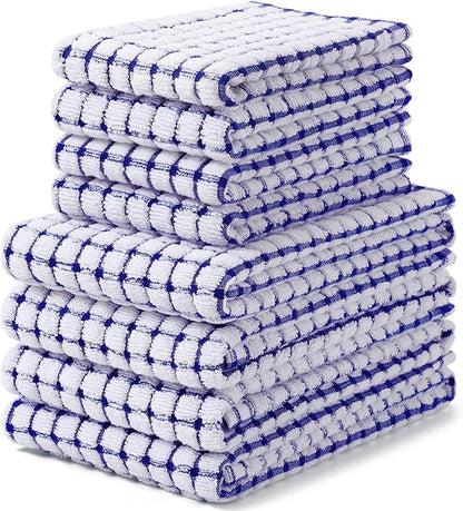 Homaxy Kitchen Towels and Dishcloths Set, 16 x 25 and 12 x 12 Inches, Set of 8 Cotton Terry Kitchen Dish Towels, Super Soft and Absorbent Dish Cloths, Blue