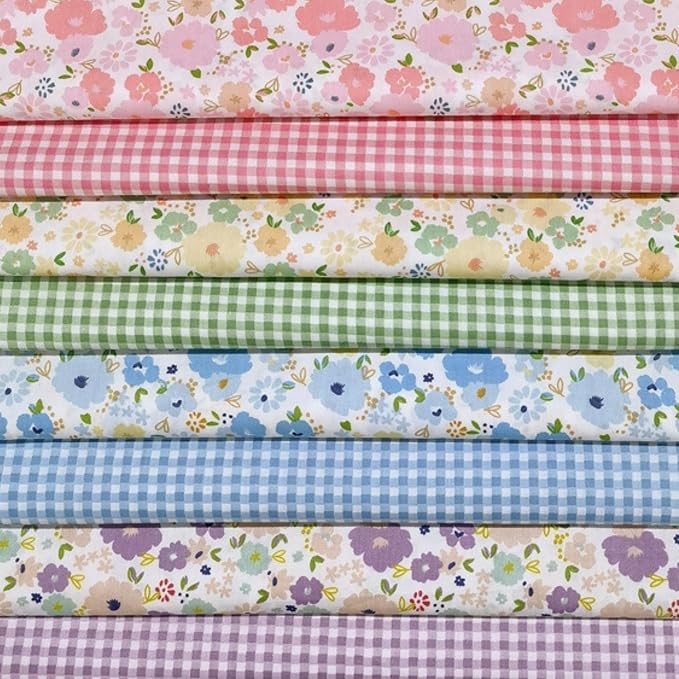 7 pcs 20" x 20" Cotton Fabric DIY Making Supplies Quilting Patchwork Fabric Fat Quarter Bundles DIY for Quilting Cotton Patchwork Cushions (Flowers Square, 20" x 20")