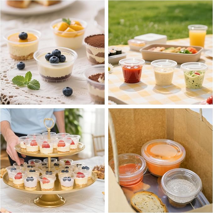 400 sets - 1 oz Containers with Lids, Jello Shot Cups with Lids, Bulk ＆ Clear Portion Cups, Disposable Small Plastic Containers for Salad Dressing, Condiments, Sauce, Snacks