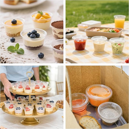 400 sets - 2 oz Portion Cups with Lids, Jello Shot Cups with Lids, Bulk ＆ Clear Sauce Cups for Meal Prep, Disposable Small Plastic Containers for Salad Dressing, Condiment, Snacks