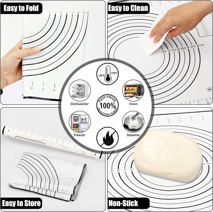 Rolling Pin with Adjustable Thickness Rings and Pastry Baking Mat Dough Thickness for Baking, Fondant, Pizza, Pie, Cookies, Pastries, 13.6" with 4 Multi-Color Thickness Rings and Wooden Stand