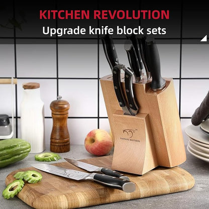 NANFANG BROTHERS 9 Pieces Damascus Kitchen Knife Sets with 67-Layer Japanese Damascus Steel, ABS Ergonomic Handle, Professional Ultra Sharp Knife Sets for Chefs with Beechwood Block