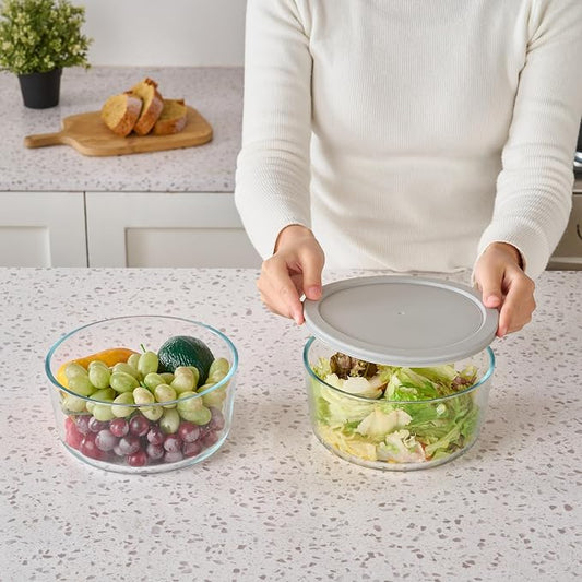 8-Piece Glass Food Storage Containers Set (4 Containers + 4 BPA-Free Lids) | 6.5-Cup, Leakproof | Microwave, Freezer, Oven & Dishwasher Safe | Ideal for Meal Prep & Pantry Organization, Grey