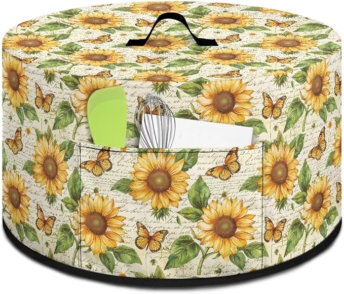 Sunflower Butterflies Slow Cooker Crock for Pot Cover Fits 6 7 8 qt Oval Slow Cooker Small Appliance Protection Cover with Pocket Kitchen Accessories Decor