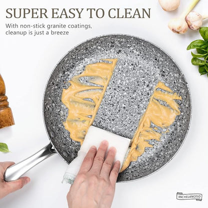 MICHELANGELO 8 Inch Frying Pan with Lid, Ultra Nonstick Small Fry Pan with Granite Interior, Granite Stone Skillet 8 Inch Nonstick, Egg Pans for Cooking, Oven Safe, Induction Compatible