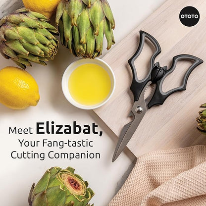 OTOTO Elizabat Kitchen Scissors - Halloween Goth Cute Bat Kitchen Shears, Gothic Scissors Utensils - Spooky Bats Halloween Gifts, Cute Gadgets, Kitchen Gadgets