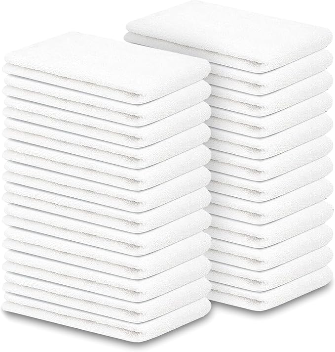 Terry Bar Mop Towels - 24 Pack (14"x17") White Cotton Terry Cloths, Super Absorbent Cleaning Rags, Reusable Bar Mop Towels for Kitchen, Garage, Salon, Spa & Commercial Use