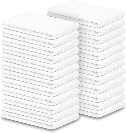 Terry Bar Mop Towels - 24 Pack (14"x17") White Cotton Terry Cloths, Super Absorbent Cleaning Rags, Reusable Bar Mop Towels for Kitchen, Garage, Salon, Spa & Commercial Use
