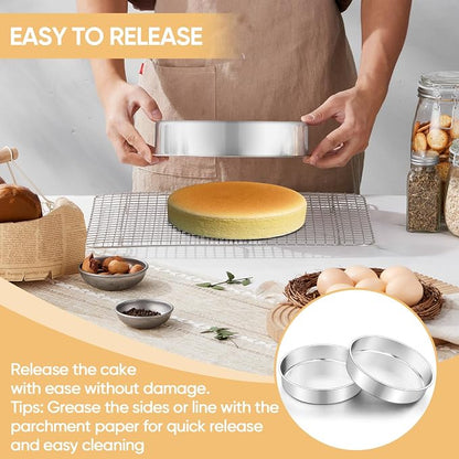 TeamFar 9 Inch Cake Pan, Stainless Steel Round Layer Cake Baking Pans Tins for Birthday Wedding, Non-Toxic & Heavy-Duty, Mirror Finish & Leak Proof, Oven & Dishwasher Safe, Set of 2