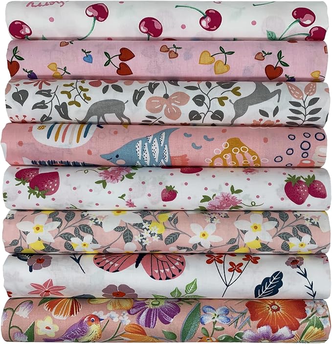 aufodata 8 Pieces 19.6" x 19.6" (50cm x 50cm) Cotton Fabric Squares for Sewing Quilting Patchwork Floral Pattern Precut Fabric for DIY Crafting Artcraft (Pink)