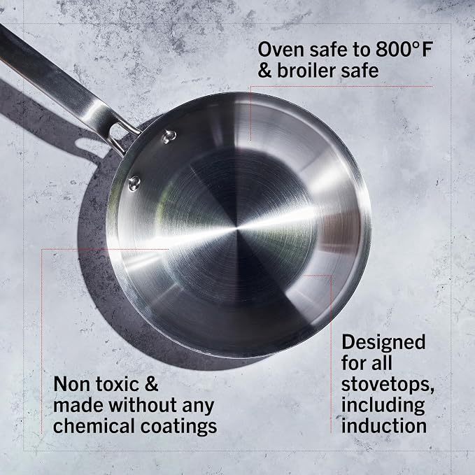 Heritage Steel Eater Series 5 Piece Essentials Set | Made in USA | 5 Ply Fully Clad Stainless Steel Cookware Set | Stay Cool Handle | Induction Ready & Non-Toxic