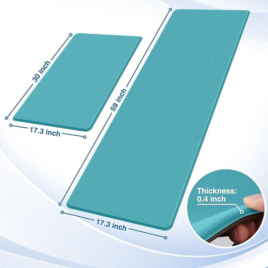 StepRite Kitchen Mats, 2PCS Kitchen Rugs, Cushioned Anti Fatigue Kitchen Mats for Floor, Non-Slip Standing Desk Mat, Waterproof Kitchen Rug Set for Kitchen, Floor, Office, 17.3"x30"+17.3"x59", Green
