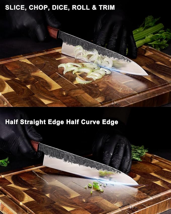 kanngou 8.27 Inch Japanese Chef Knife, 210MM Black Forged Japanese Knife with Red Sandalwood and Eboy Wood Handle, Gyuto Chefs Knives with Premium Gift Box (WA Series)