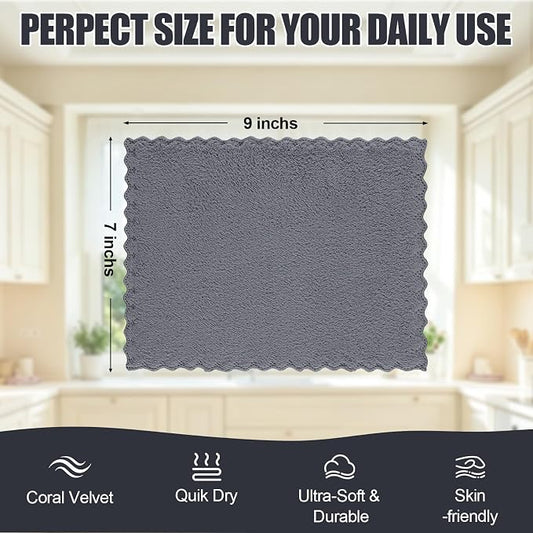 Kitinjoy 24 Pack Kitchen Dish Cloths, Super Soft and Absorbent Dish Cloths, Coral Velvet Microfiber Cleaning Cloth (7" x 9", White/Tan/Grey/Pink/Purple/Green)