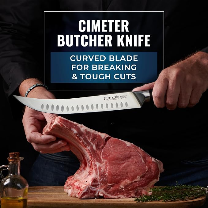 Cutluxe 5-Piece Butcher Knife Set – Slicing Carving Knife Set for Meat Cutting, Ultra Sharp German Steel, Full Tang, Ergonomic Handles – Artisan Series