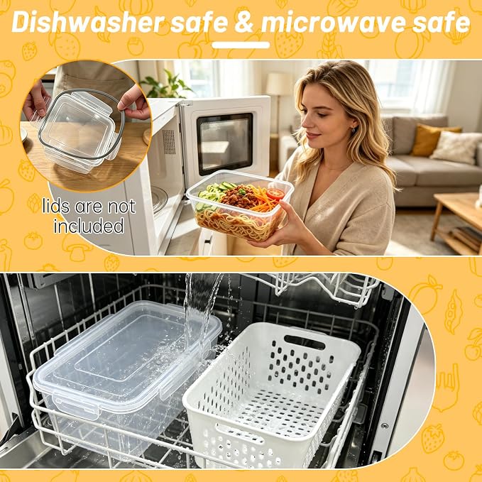 3 Pack Fruit Storage Containers for Fridge with Removable Colander, Airtight Produce Storage Containers for Fridge, 4-in-1 Fruit and Vegetable Storage, Berry Keeper, Stackable Veggie Containers