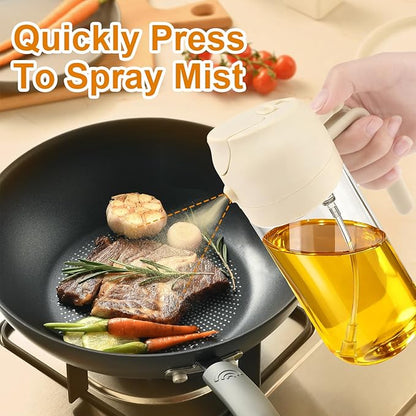 Glass Olive Oil Sprayer for Cooking, Oil Dispenser Bottle for Kitchen Gadgets, 2 in 1 Spray and Pour bottle, Home and Kitchen Essentials, Air Fryer Accessories for Salad, BBQ (16oz/470ml, White)