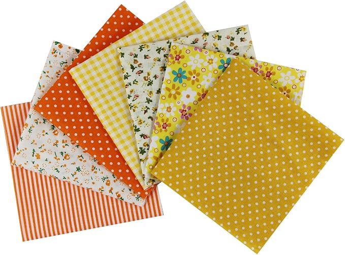 aufodara 7pcs 20” x 20” Cotton Fabric Squares Patchwork Bundle Making Supplies Quilting Weight 120 g/m² for Sewing Quilt DIY Artcraft Handwork (Yellow)