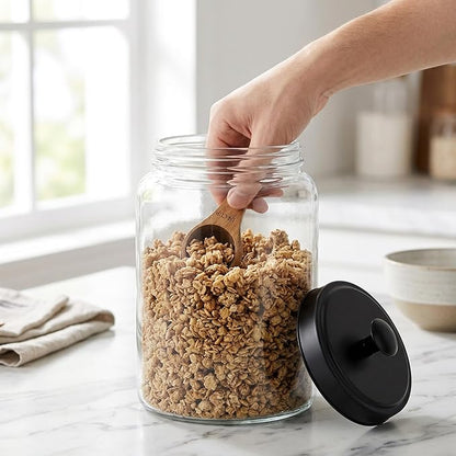 Pumtus 2 Pack Large Glass Jars with Metal Lid, 1 Gallon Clear Cookie Candy Jar, 125 OZ Airtight Food Storage Container, Empty Canister Set for Kitchen Counter, Pasta, Dog Treats, Snacks, 3.7 L