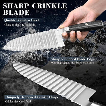Dragon Creek Crinkle Cutter Knife - Wavy Chopper Potatoes Crinkle Fry Cutter for Vegetable Fruits Fun Carrot Chip Slicer Christmas Thanksgiving Gift Idea Stainless Steel