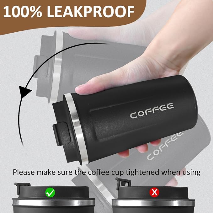 4 Pack Travel Coffee Mug 17oz Insulated Coffee Cup with Lid, Reusable Thermal Coffee Cup Stainless Steel Coffee Tumbler to Keep Hot & Cold Drinks for Car, Daily, Travel and Gifts, Black