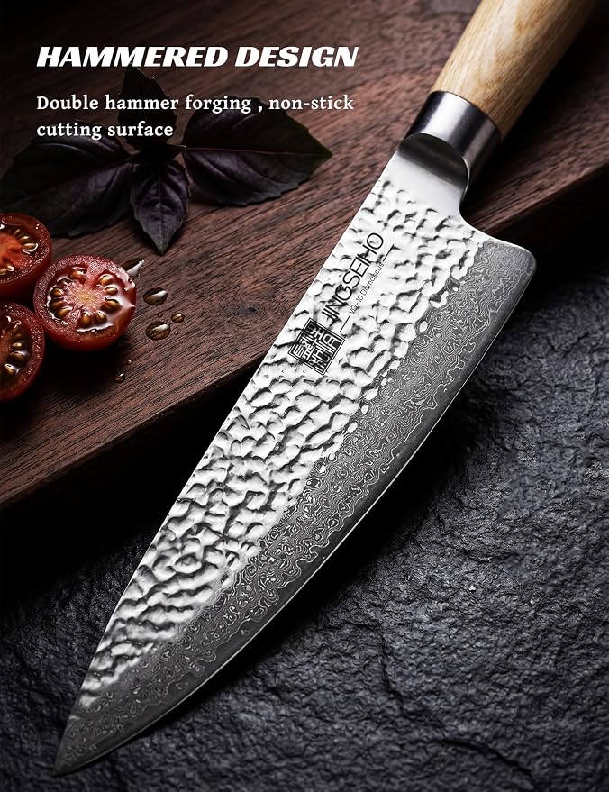 Professional Knife Set - VG-10 67-Layer Damascus Forged Steel, Razor-Sharp Edge Chef Santoku Paring Knifes, Durable Kitchen Cutlery for Home Cooks