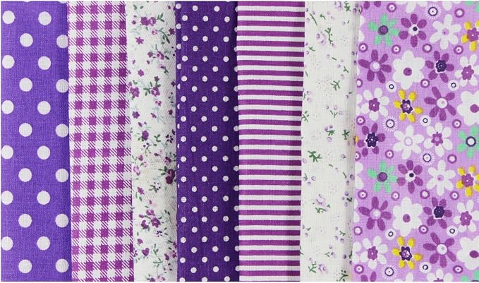 aufodara 7pcs Different Patterns Cotton Fabric Squares 50 x 50 cm DIY Craft Tissue Cloths Bundles for Sewing Quilting Scrapbooking Patchwork Handmade Arts (Purple)